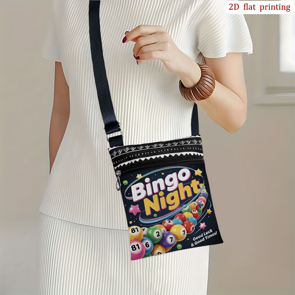 TEMU 1pc Bingo Print Crossbody Bag With Bingo Number - Lightweight Small Purse, Adjustable Strap & Zipper Closure, Multicolor Bag For Bridal Shower