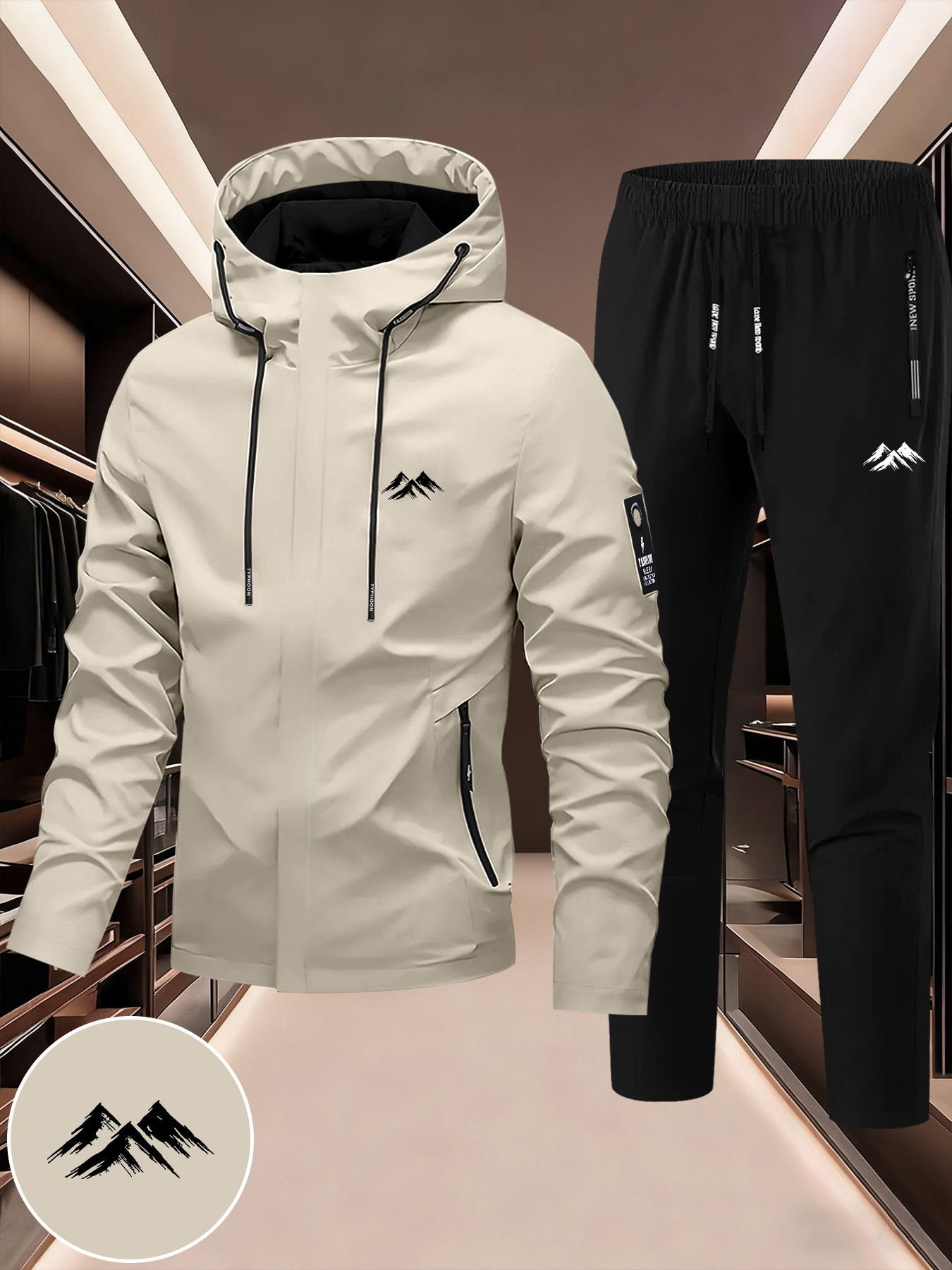 item picture mens new sporty fashion windbreaker 2pcs set   pattern trend autumn winter commuting and outdoor two way   casual simple versatile set with zipper pockets