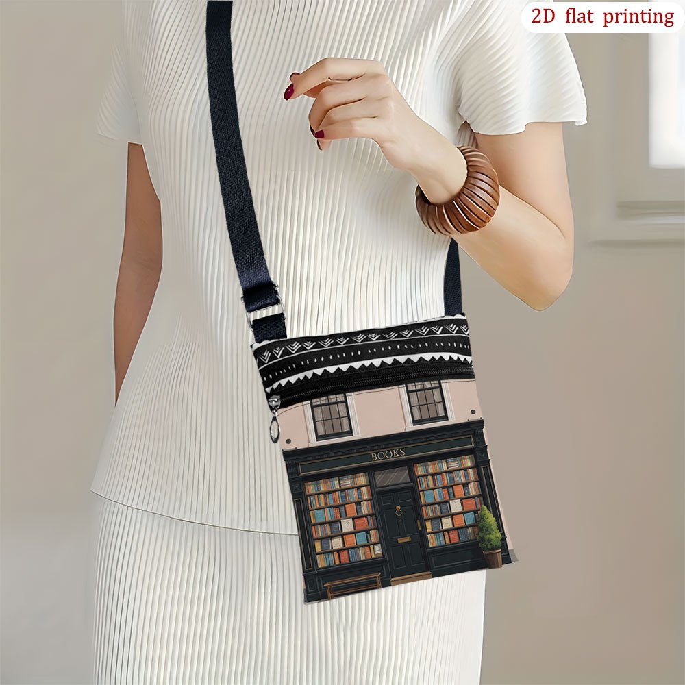 TEMU 1pc Book-themed Crossbody Bag With Adjustable Strap & Zipper Closure - Casual Boat-shaped Shoulder Purse Suitable For Travel, Beach, Parties,