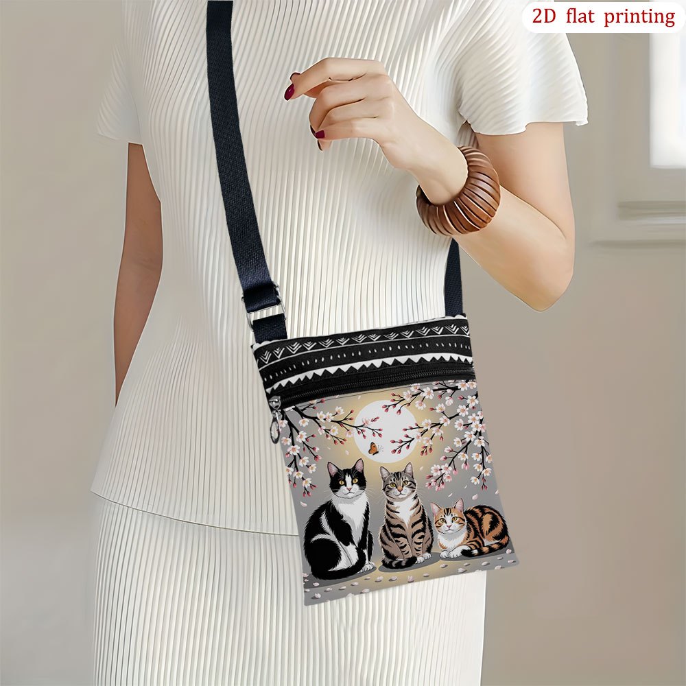 TEMU 1pc [2d Flat Printing] Cherry Cats Moon Crossbody Bag For Everyday Use, , Sturdy And Portable Small Shoulder Bag, Ideal Gift For Small Business,