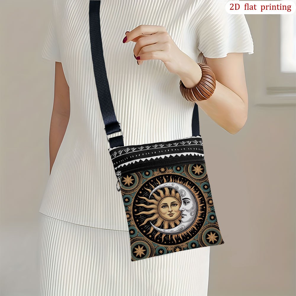 TEMU 1pc Celestial Night Sky Crossbody Bag With Print - Adjustable Strap & Zipper Closure, Small Phone Pocket, Durable Fabric Handbag Suitable For