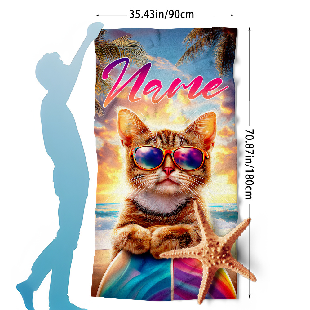 TEMU 1pc Customizable Name Microfiber Beach Towel | Cute , Quick-dry, Perfect For Pool Parties, Surfing, Yoga, Summer Beach Accessory, Universal