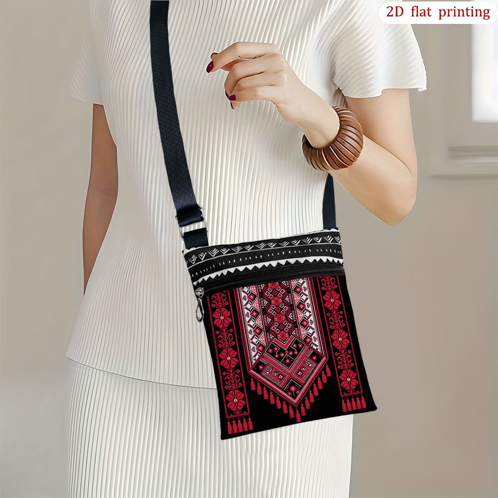 TEMU 1 sac bandoulière [Impression plate 2D] avec un design géométrique ethnique pour un usage , sacs cadeaux petits et décontractés à colorés,