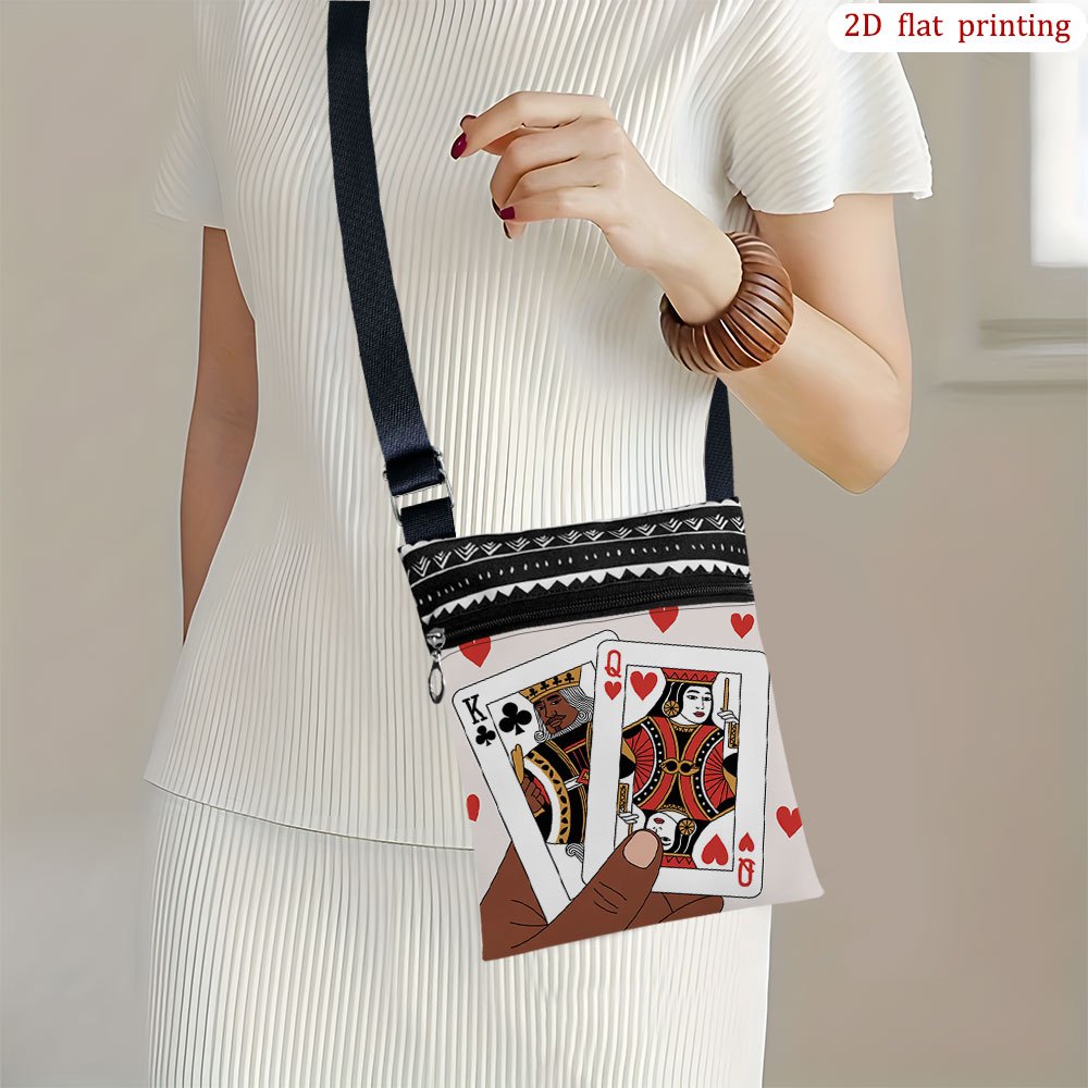 TEMU 1pc [2d Flat Printing] Handbag With King And Queen Hearts Design For Daily Use, Assorted Colors, Reusable, Lightweight Small Gift Bags Ideal For