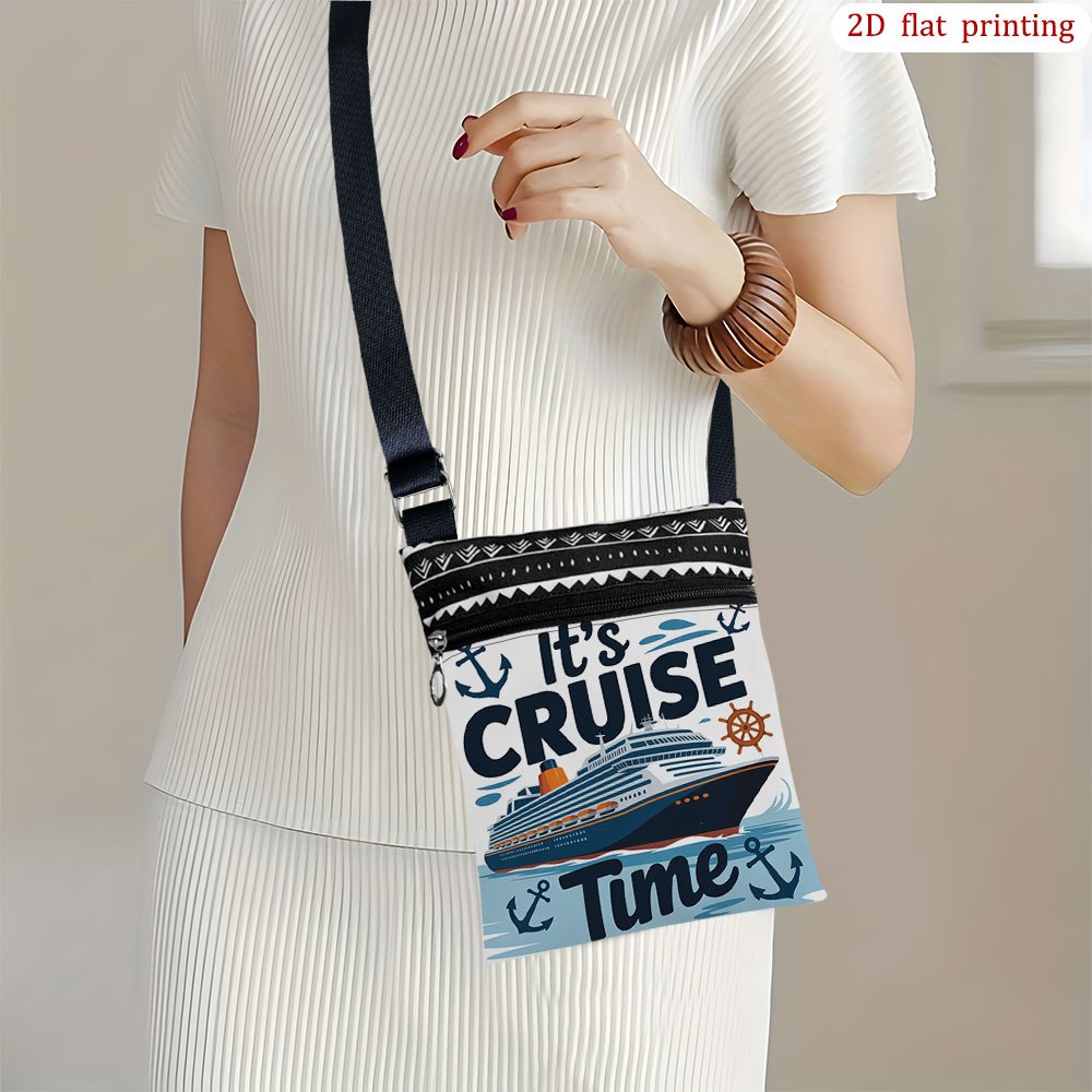 TEMU 1pc [ 2d Flat Printing] A Boat Crossbody Bag Daily Use, Mixed Colors Durable Fabric Small Shoulder Bag Gift For Small Business Presents Suitable