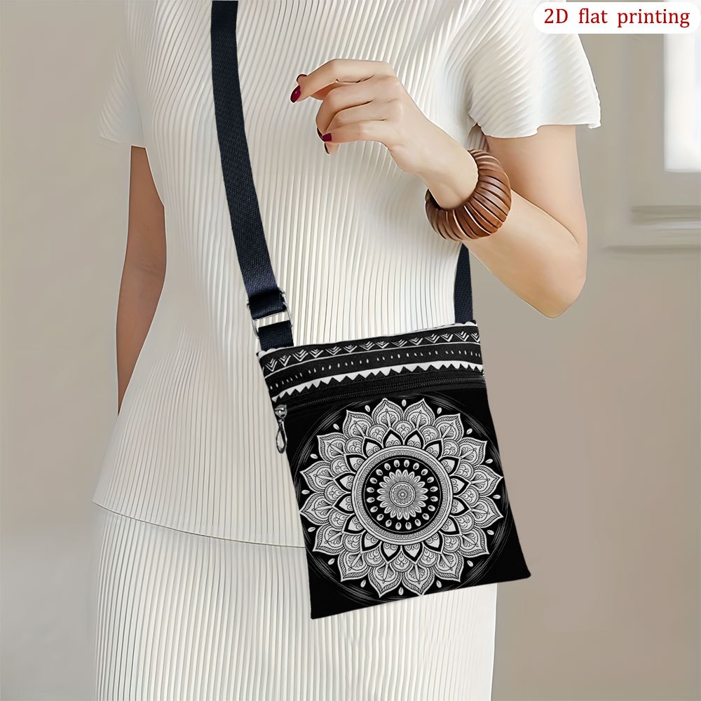 TEMU 1 ud. [Impresión 2D] Bolso bandolera con diseño de mandalas negras y para uso diario, bolsas pequeñas de regalo casuales con diseño , perfectas