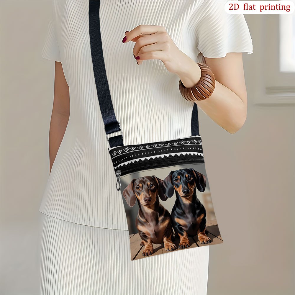 TEMU 1pc Cute Dachshund Puppy Crossbody Bag - Adjustable Strap & Zipper Closure, Lightweight Durable Handbag Suitable For Beach Trips, Daily Use,