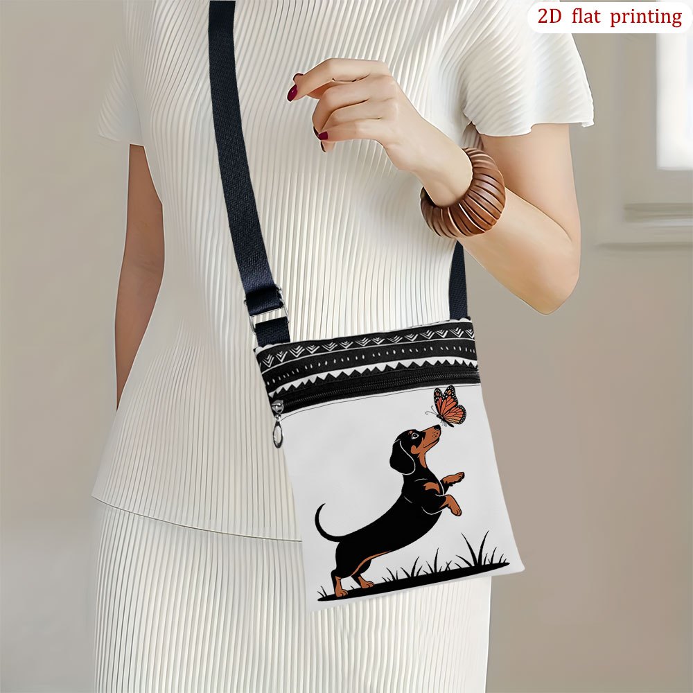 E-shop 1 Stück Dackel & Umhängetasche - Lässige kleine Handtasche mit verstellbarem Gurt & Reißverschluss, Niedliche Hundedruck-Tasche geeignet für