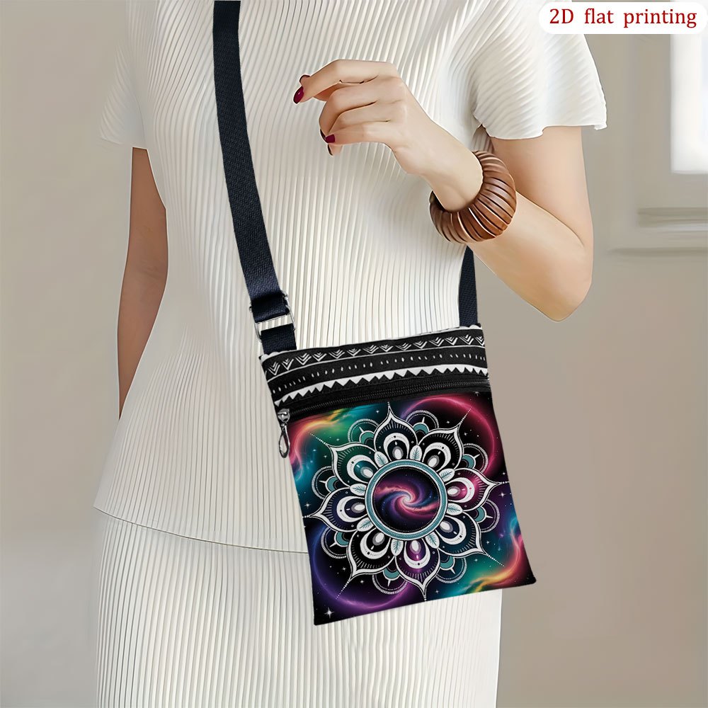 TEMU 1pc [2d Flat Printing] Mandala Spiral Starry Night Crossbody Bag For Everyday Use, Assorted Colors, Sturdy And Portable, Ideal As Small Party