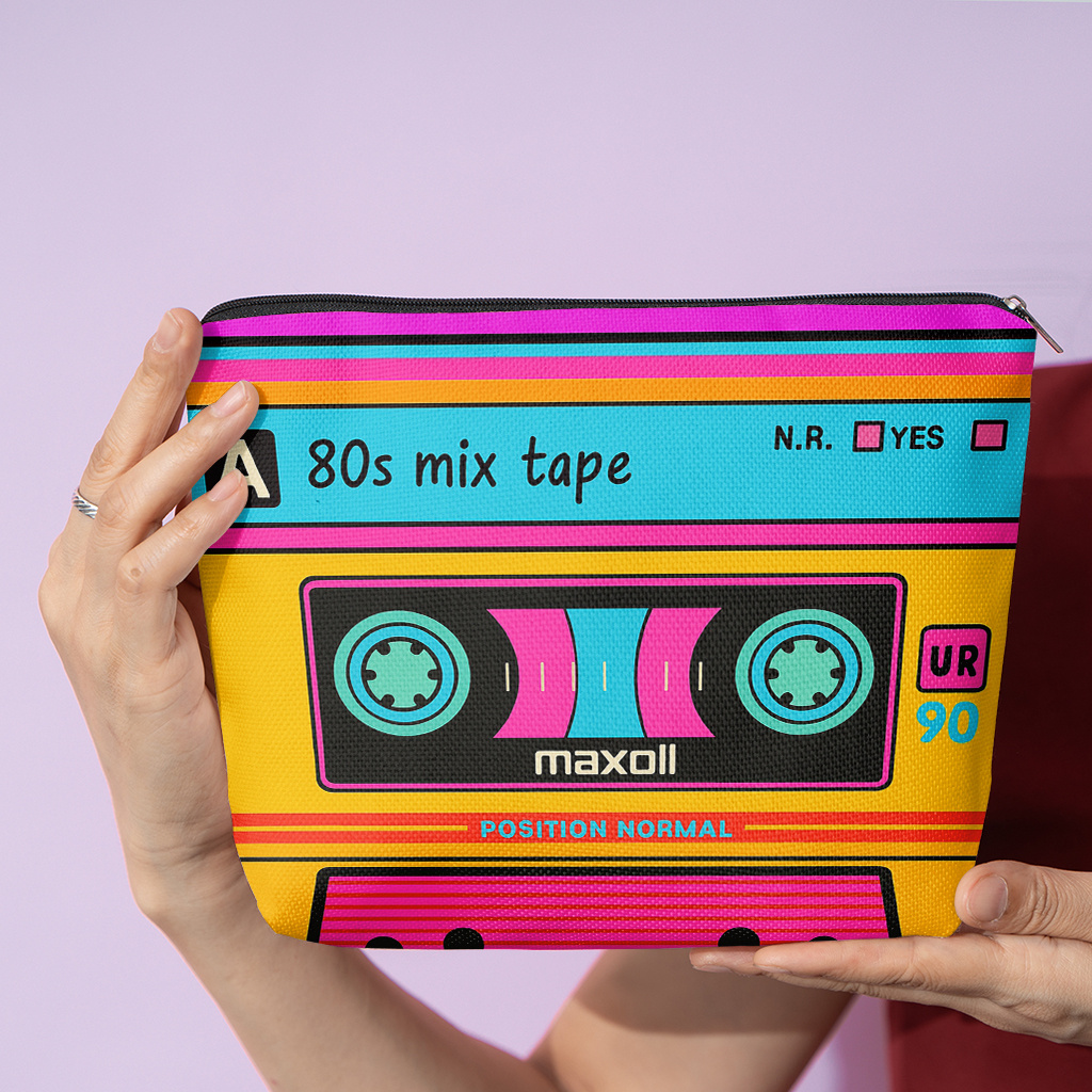 TEMU Cosmetic Bag 1pc, Eighties , Stylish Zippered Wallets, Work Snack Bags, Skincare Product Organizers, Double-sided Printed Cosmetic Bags, Student