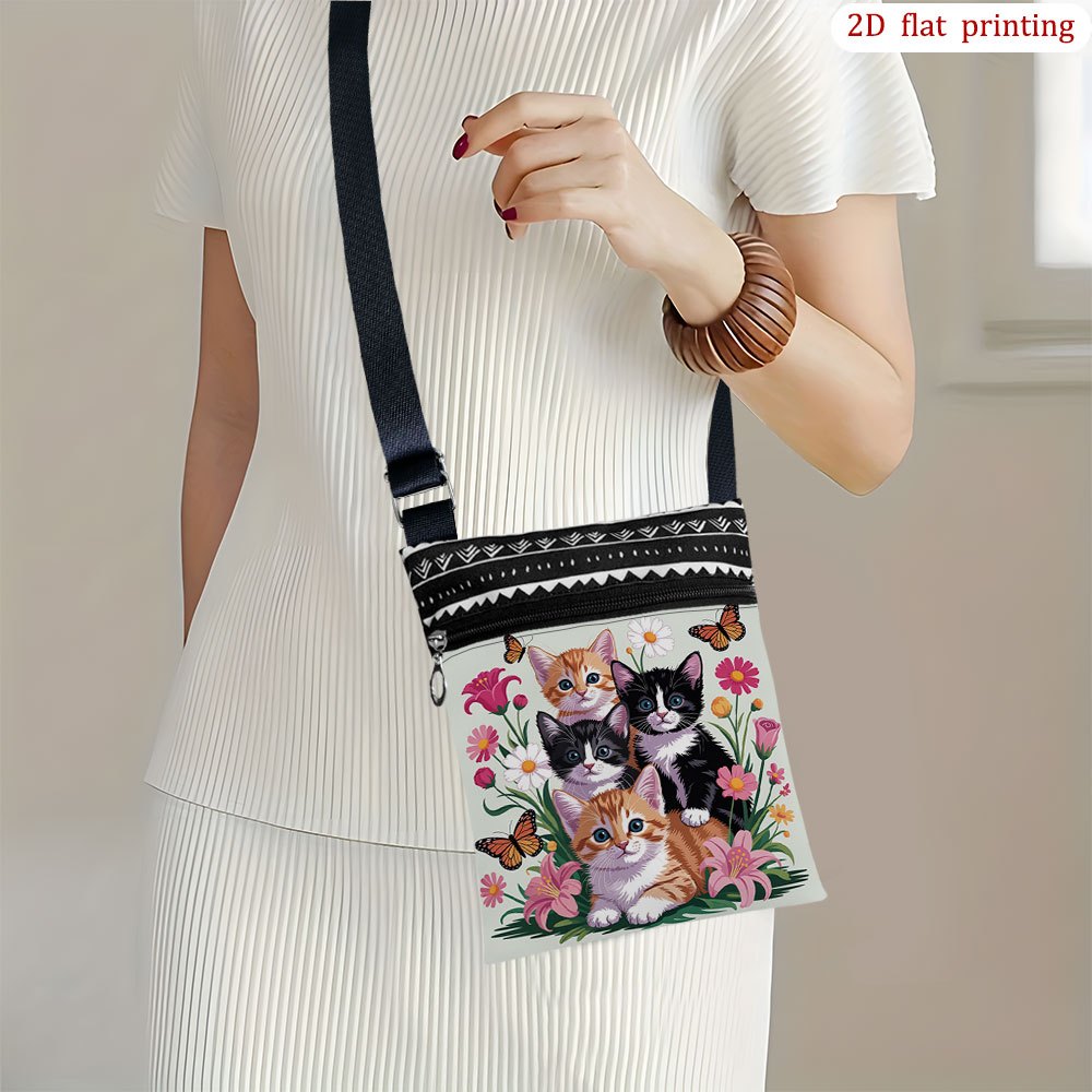 TEMU 1pc [Impression Plate 2D] Sac Bandoulière Chaton Fleur Marguerite Lys pour Usage , Vifs, Réutilisable, Léger, Idéal pour Petits Cadeaux de Fête,