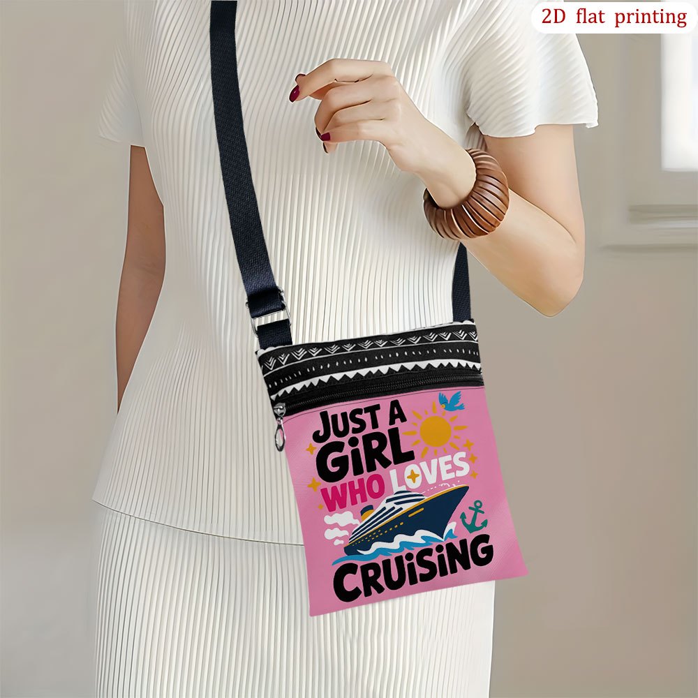 TEMU 1pc Boat Crossbody Bag With " A Cruising" Print - Multicolor Durable Small Phone Purse, Adjustable Strap & Zipper Closure Suitable For Travel,