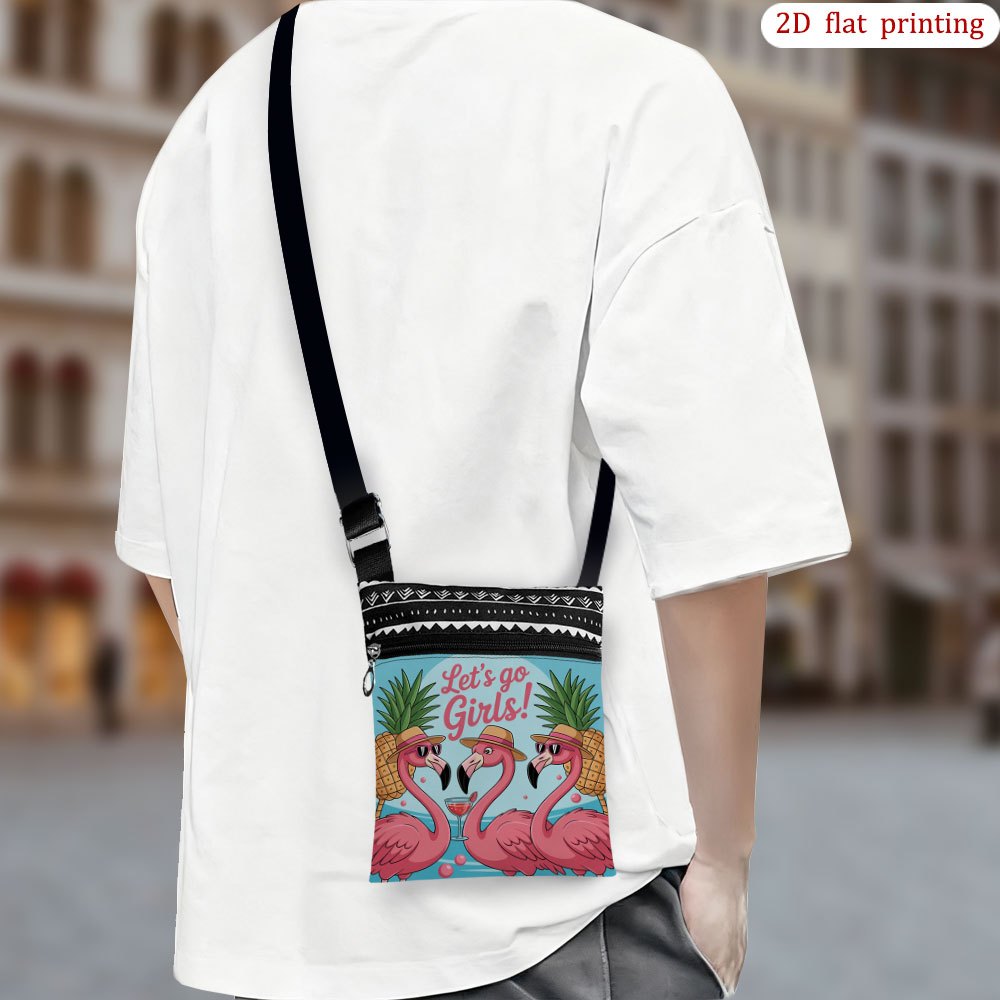 TEMU 1pc Flamingo Print Crossbody Bag Compatible For & - Lightweight Adjustable Strap Small Purse With Cute Flamingo Patterns, Reusable Gift Bag For