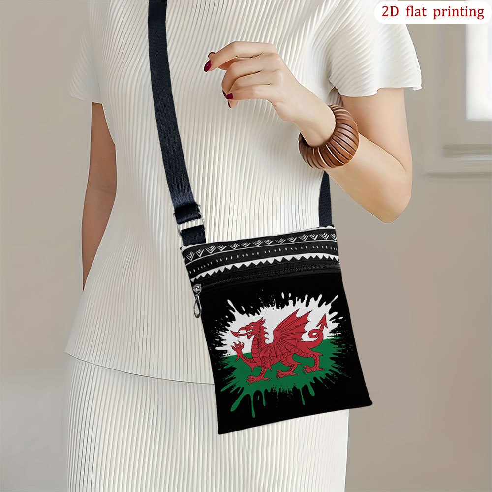 TEMU 1pc Welsh Dragon Crossbody Bag - Welsh Dragon Print Lightweight Small Shoulder Purse, Adjustable Strap & Zipper Closure, Hand Washable Bag