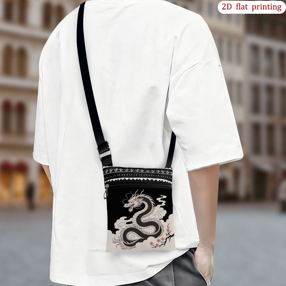 TEMU 1pc Chinese & Dragon Print Crossbody Bag - Lightweight Adjustable Strap Small Phone Pocket, Casual Daily Use Bag Suitable For Travel, Parties,