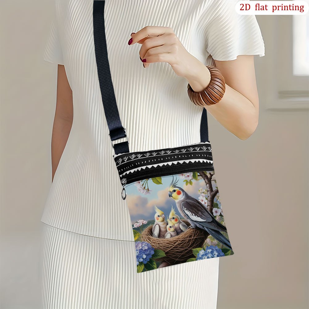 TEMU 1pc [2d Flat Printing] Cockatiel Nest Hydrangea Sky Crossbody Bag For Daily Use, Featuring A , Casual Small Gift For Bachelor Parties, Ideal For