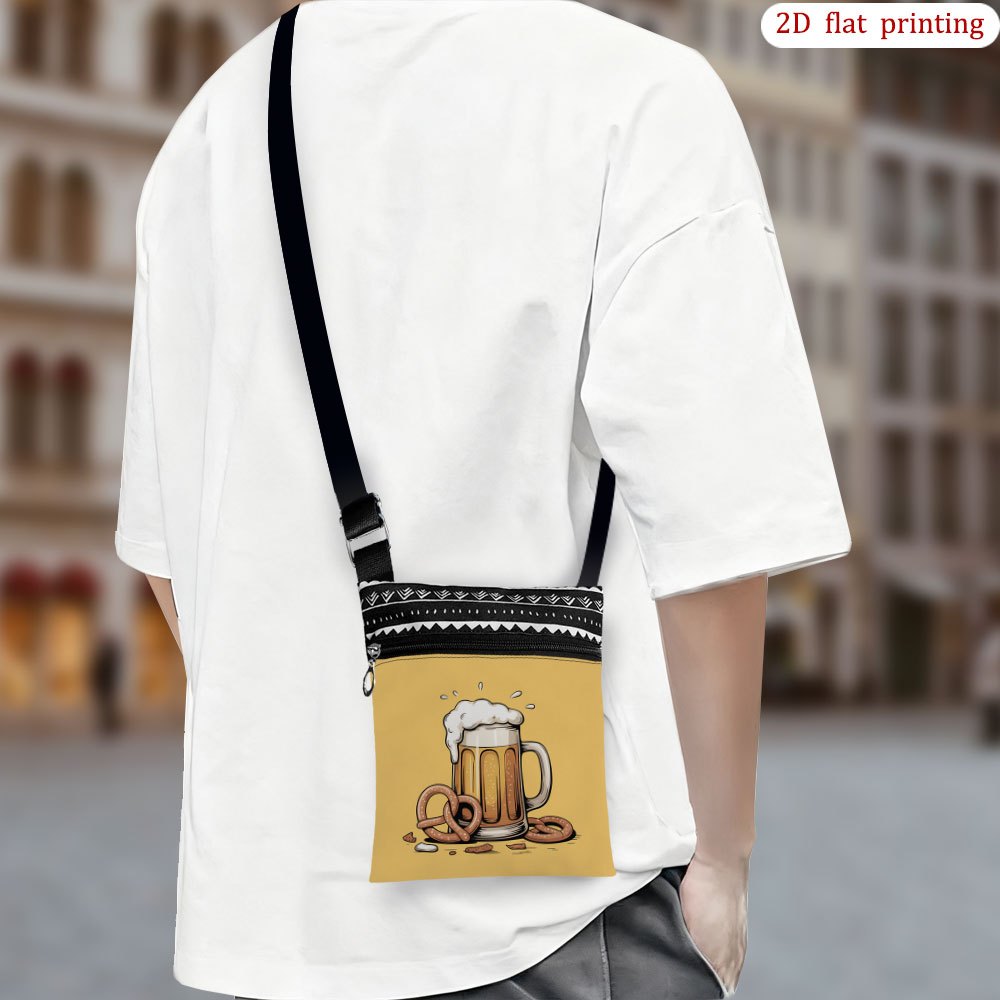 TEMU 1 stuks [2D Platte Print] Bier Pretzel Schuim Splash Crossbody Tas voor Dagelijks Gebruik, Diverse Kleuren Herbruikbare Lichtgewicht Kleine