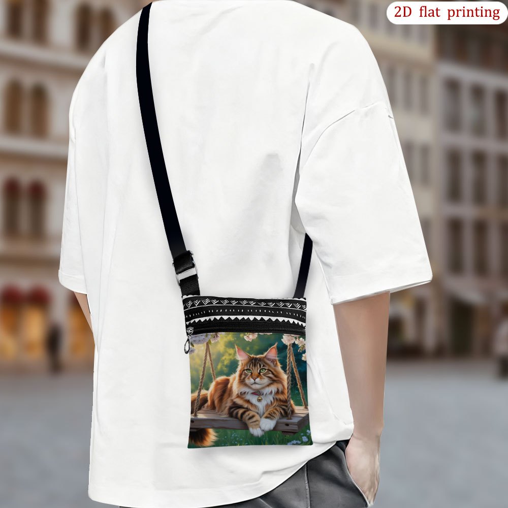 TEMU 1 stuks [2D Platte Print] Maine Coon Kattenbel Swing Crossbody Tas voor Dagelijks Gebruik, Fel Design, Stevige en Draagbare Kleine Telefoon Tas,