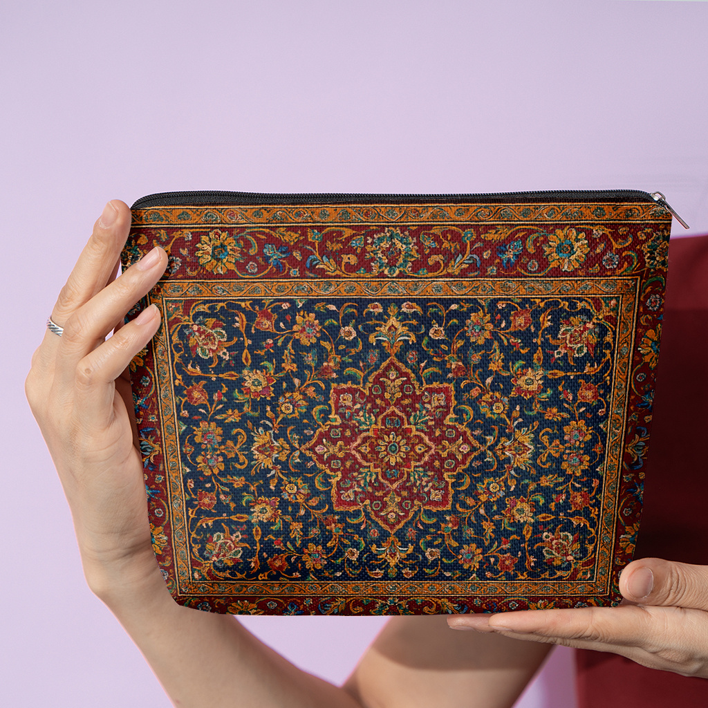 Temu – TEMU Cosmetic Bag 1pc, Traditional Persian Carpet Pattern, Stylish Zippered Wallets, Work Snack Bags, Skincare Product Organizers, Double-sided