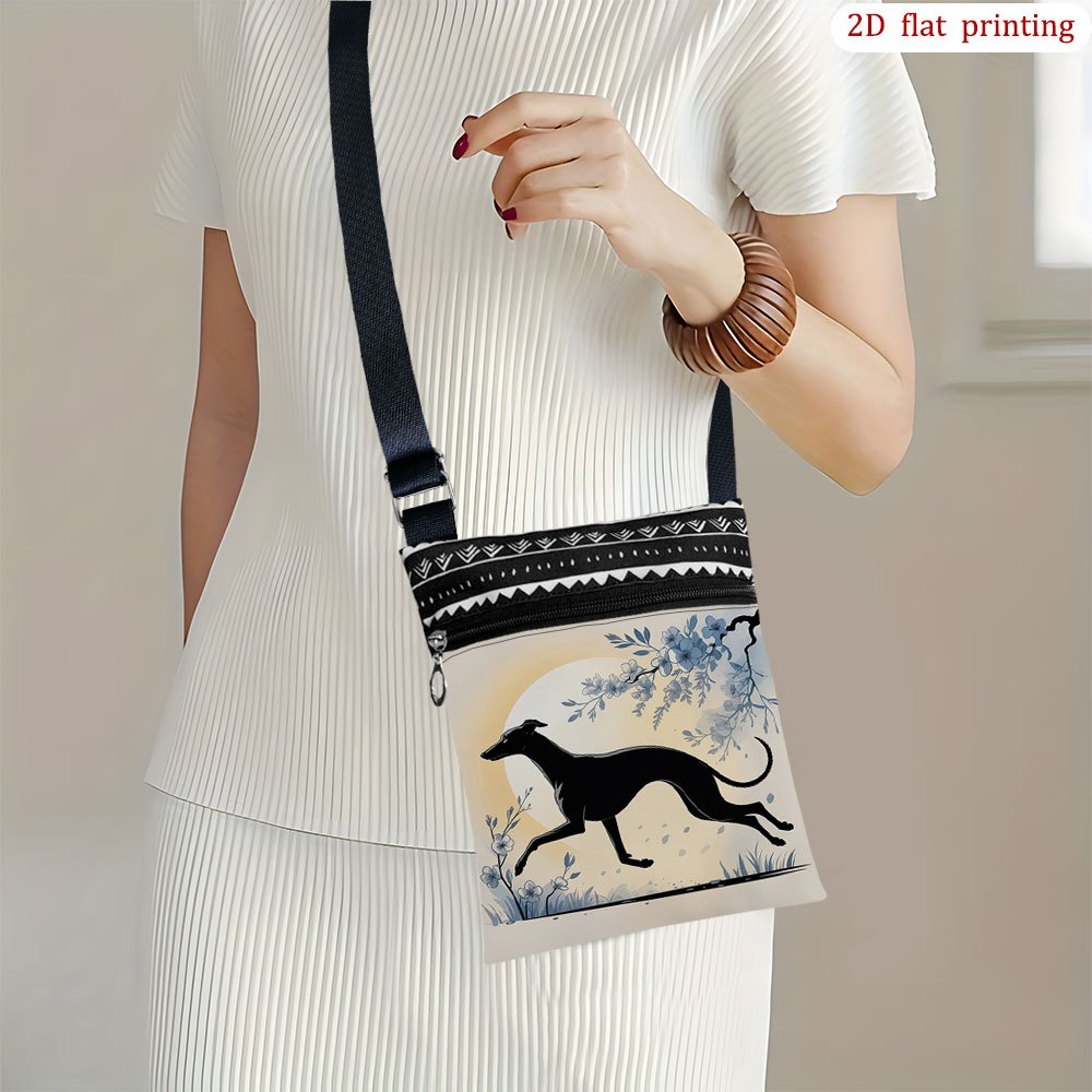 TEMU 1pc [2d Flat Printing] Greyhound Moon Branch Grass Crossbody Bag For Daily Use, Featuring Bright Patterns, Reusable, Lightweight Small Favor Bag