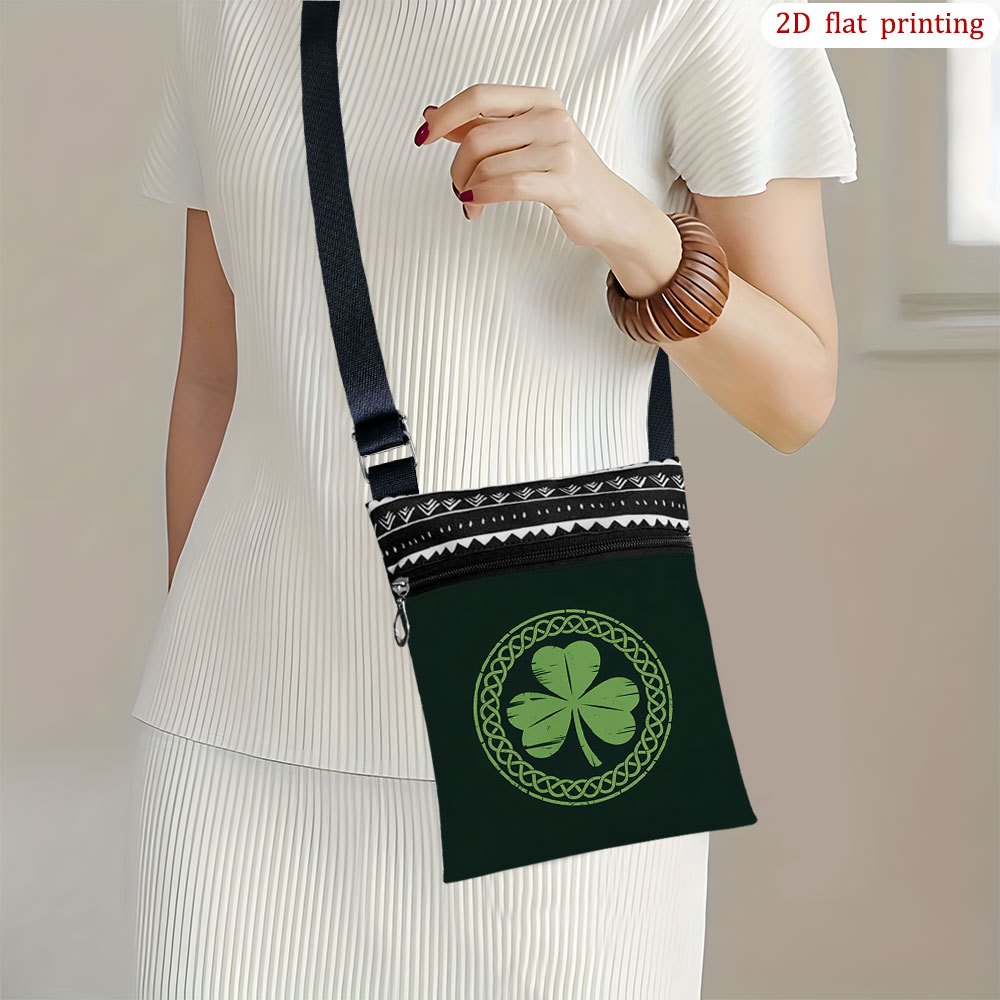 TEMU 1pc Celtic Shamrock Circle Knot Crossbody Bag - Celtic Knot Print Adjustable Strap & Zipper Closure, Durable Small Handbag Suitable For Beach