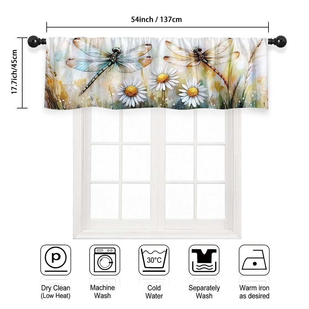 TEMU 2d Flat, 1pc Dragonflies And Daisies Valance Curtain 2d Flat Printing Rod , Improves Kitchen, Office, Living Room, Bedroom, Entry Hall, Room