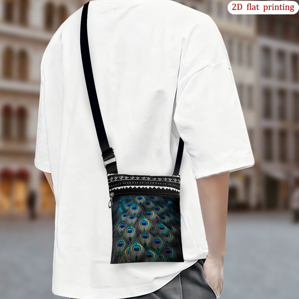TEMU 1pc Pearooster Eye Crossbody Bag - Vibrant 2d Flat Print Peacock & , Adjustable Strap Lightweight Small Phone Pocket For Daily Use, Travel,