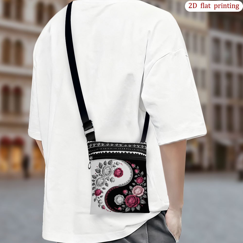 TEMU 1pc Yin Yang Flower Crossbody Bag Compatible For & - Lightweight Adjustable Strap Small Purse With Yin Yang & Design, Casual Daily Use, Bridal