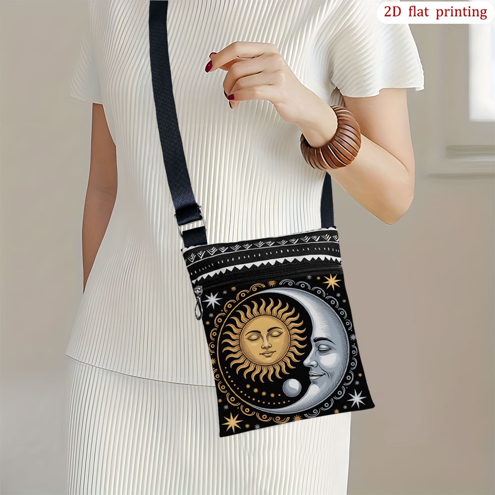 TEMU 1pc [2d Flat Printing] Crossbody Bag Featuring Sun, Moon, And Stars For Daily Use, With Bright Designs And Sturdy Material. A Compact Shoulder