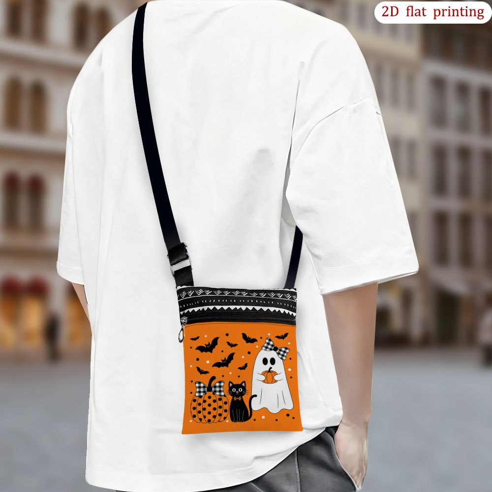 TEMU 1pc [2d Flat Printing] Crossbody Bag Featuring A Black Cat, Pumpkin, , And Bat, Use. This Small Bag With Vibrant Designs Is An Ideal Gift For