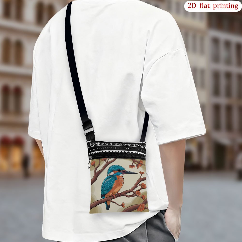TEMU 1 stuks [2D platgedrukt] Crossbody tas met een kibbitje, tak en bloem ontwerp. Ideaal voor dagelijks gebruik, deze levendige en duurzame stoffen