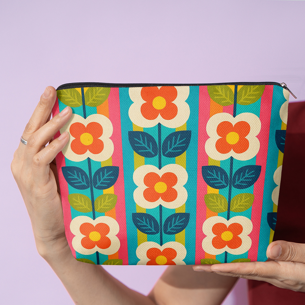 TEMU Cosmetic Bag 1pc, Retro Style Floral Pattern, Stylish Zippered Wallets, Work Snack Bags, Skincare Product Organizers, Double-sided Printed