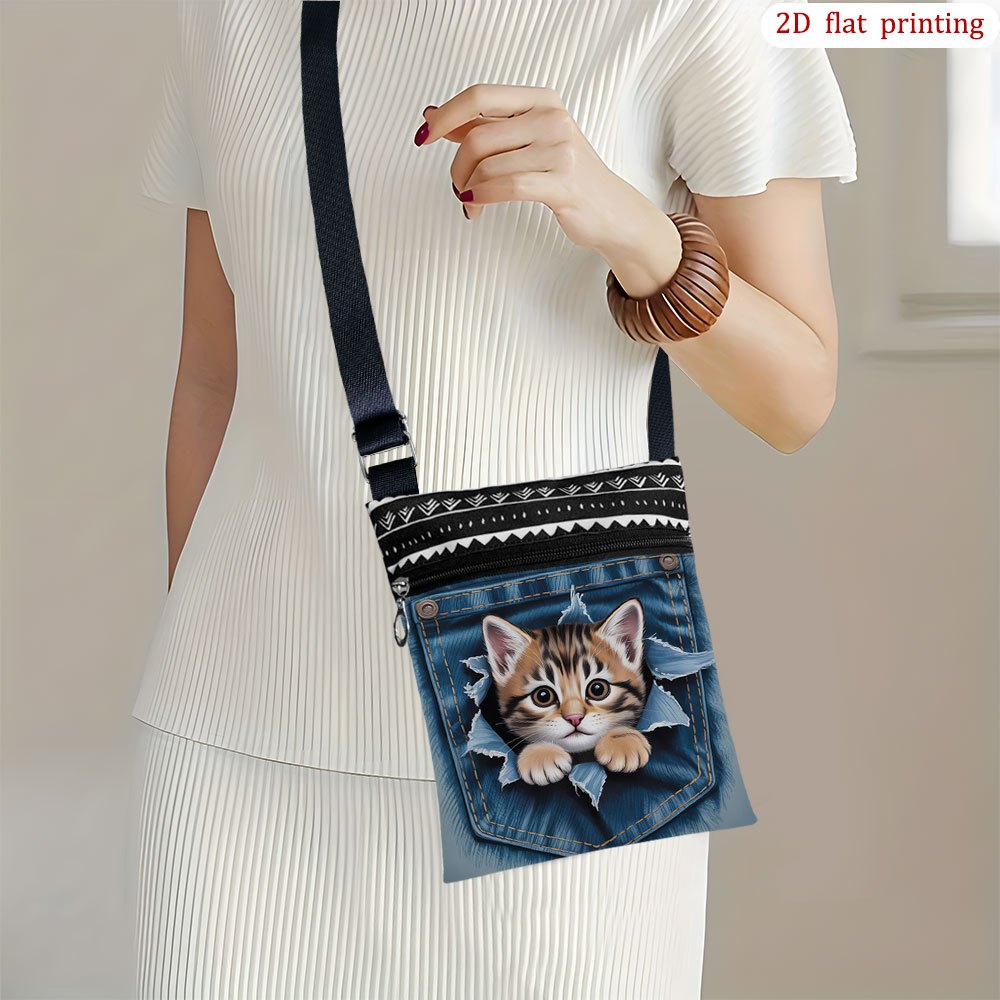TEMU 1pc [2d Flat Printing] A Boat Crossbody Bag Daily Use, Mixed Colors Durable Fabric Small Shoulder Bag Gift For Small Business Presents Suitable