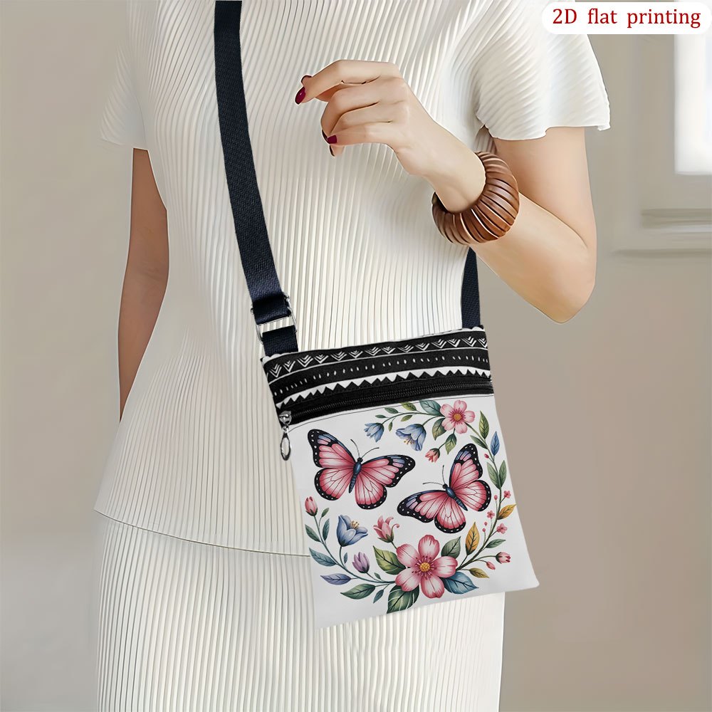 TEMU 1 ud. [Impresión 2D] Bolso bandolera con diseño de flores y hojas rosas para uso diario, con diseños brillantes, moderno, bolso pequeño y de