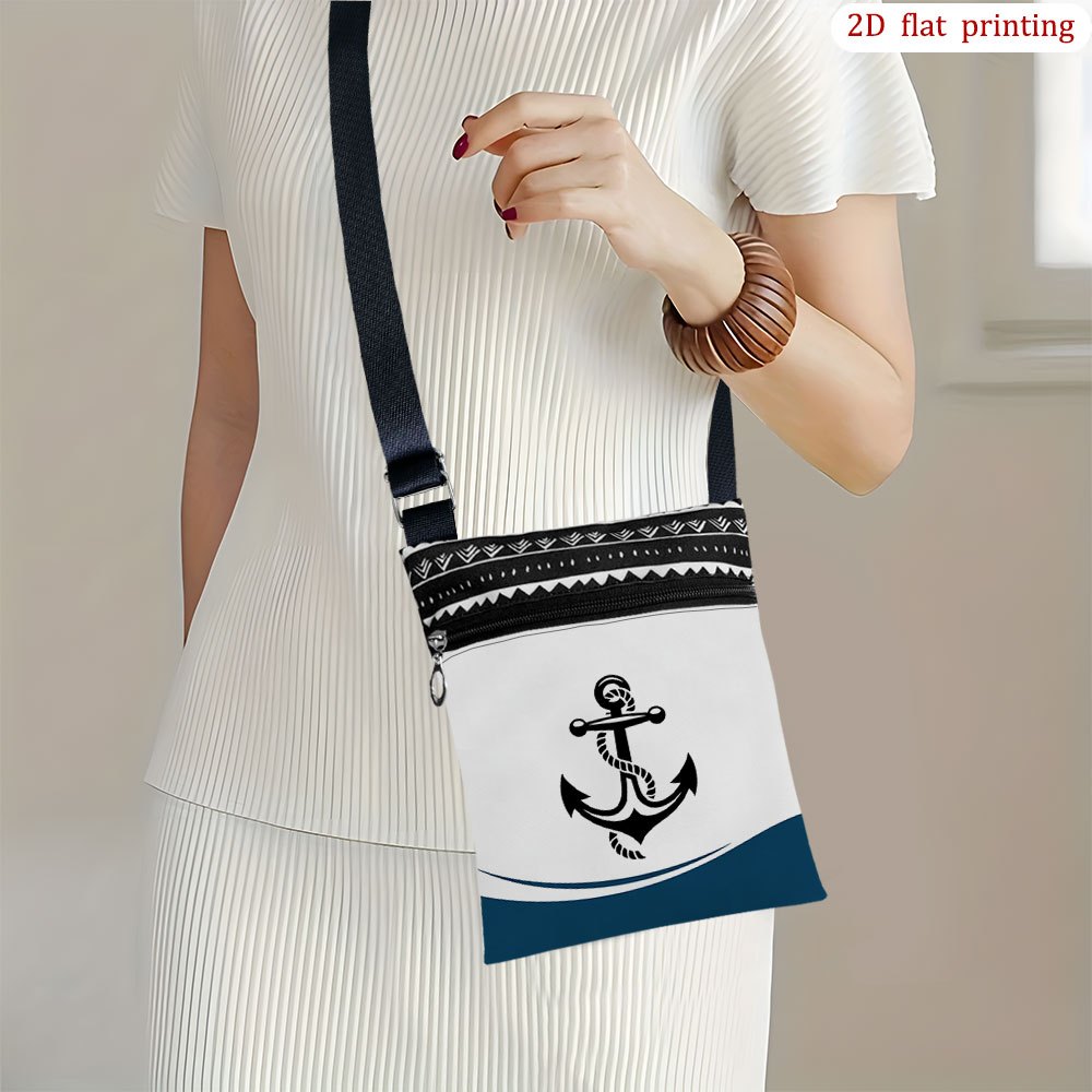 TEMU 1pc [2d Flat Printing] Crossbody Bag With Anchor Rope And Sail , Ideal For Everyday Use, Colorful Patterns, Reusable And Lightweight Small