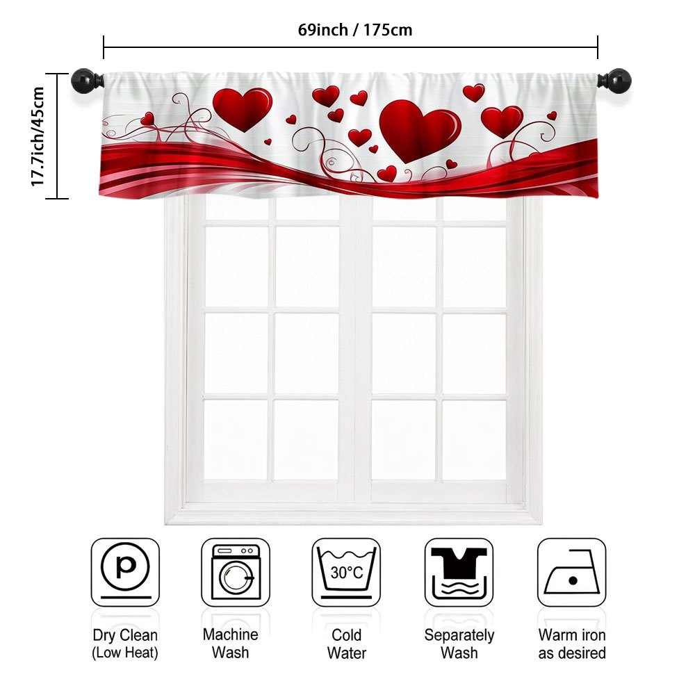 TEMU 2d Flat - 2d Flat - 1pc Red Heart Pattern Painting Valance Curtain 2d Flat Printing Rod , Office, Bedroom, Living Room, Kitchen, Storage Room,