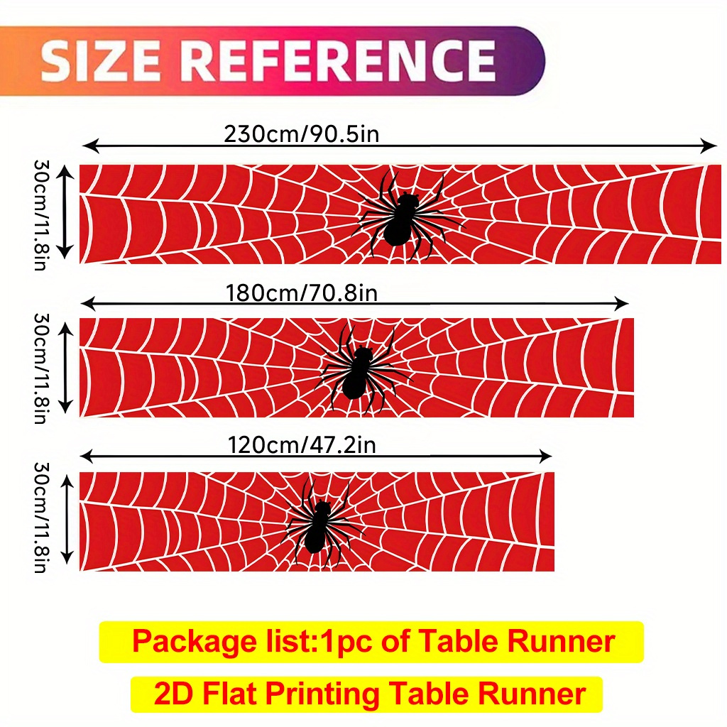 1pc Web Table Runner - Design, Durable Polyester Rectangular Tablecloth For Kitchen, Dining Room, Party Decor - -, Web Pattern, Festive Table Setting | Web Design | Easy Clean Material