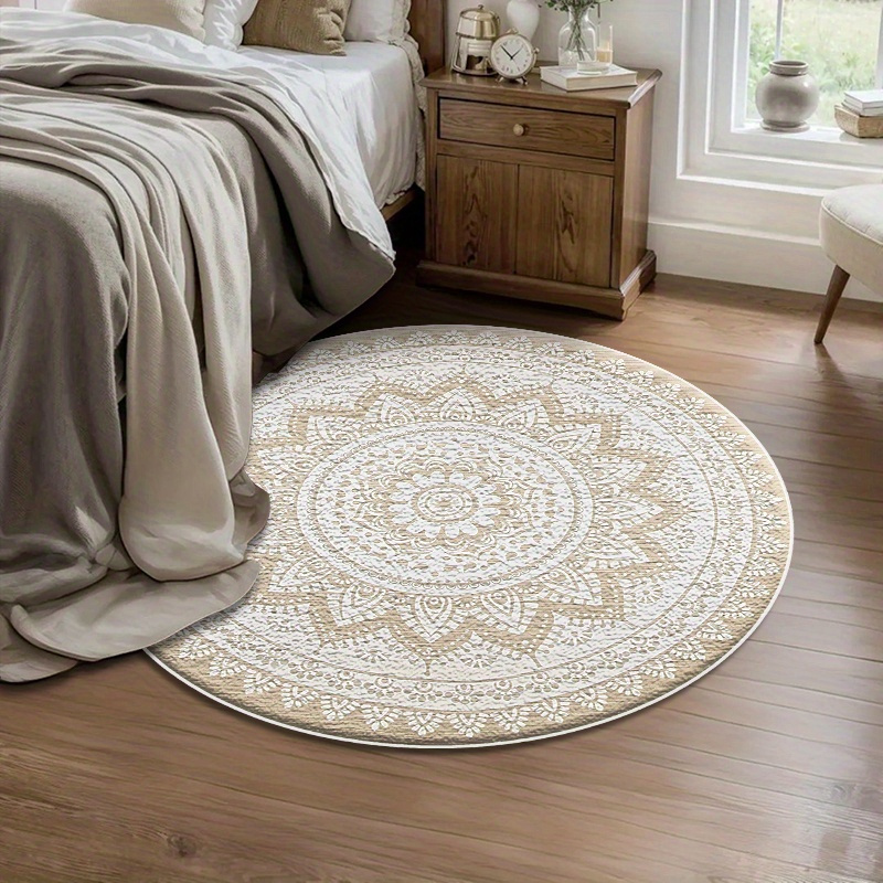 TEMU 1pc Mandala Pattern Nordic Style , 850g/m², Soft Low-pile Thickened Mat, Suitable For Living Room, Bedroom, Dining Room, Office, Balcony, Use,