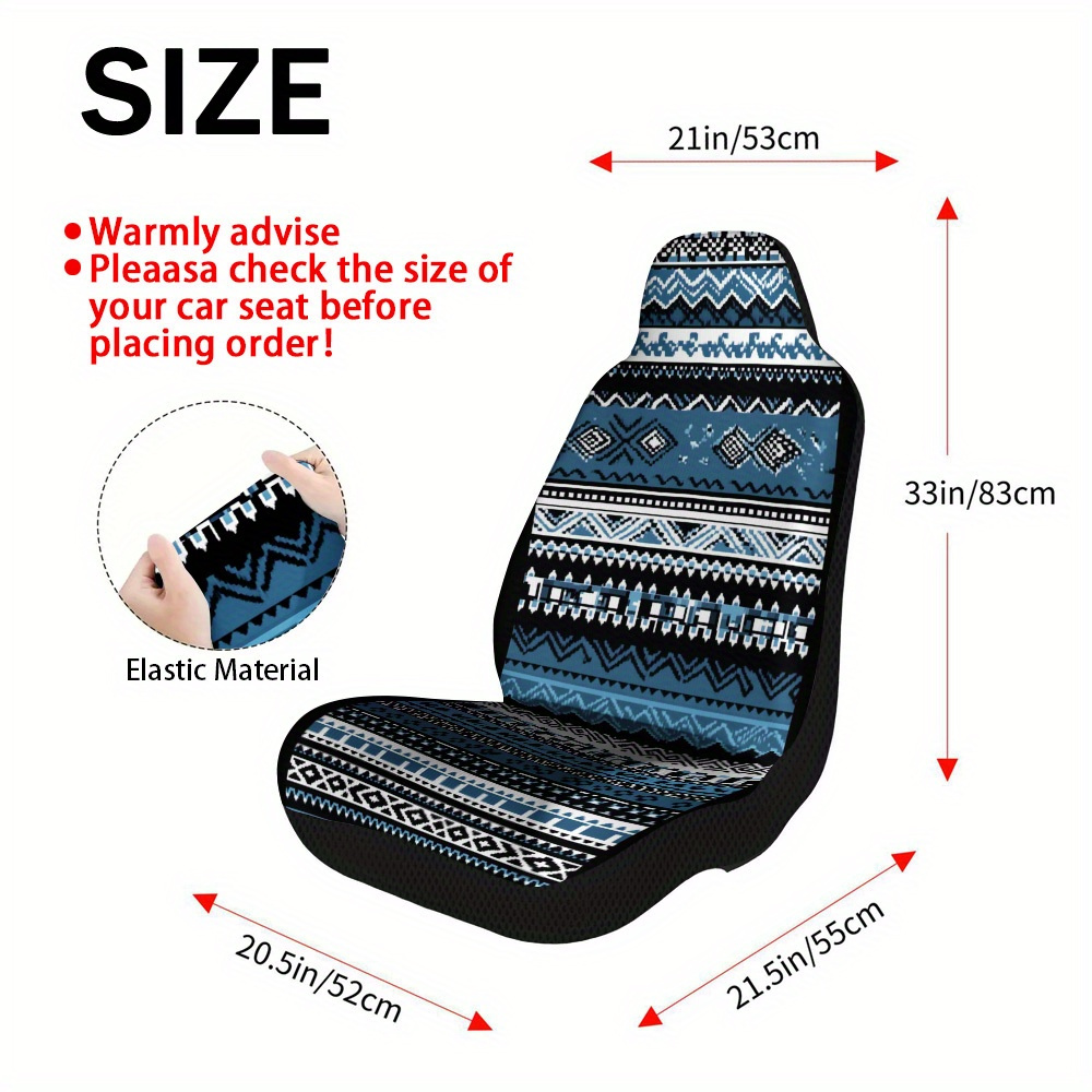 TEMU 2pcs Car Seat Covers Set, Blue Geometric Stripes Print, Trendy Vehicle Seat Covers. Fits Weekend Leisure Trips, Friend Short Self-drives & .