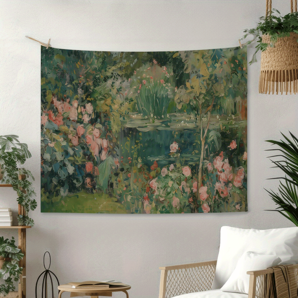 TEMU 2d Flat, [jit]2d Flat 1pc, Velvet Tapestry, Pink Flowers In Garden, Suitable For Bars, Living Rooms, Offices, Home Decoration, Room Decoration,