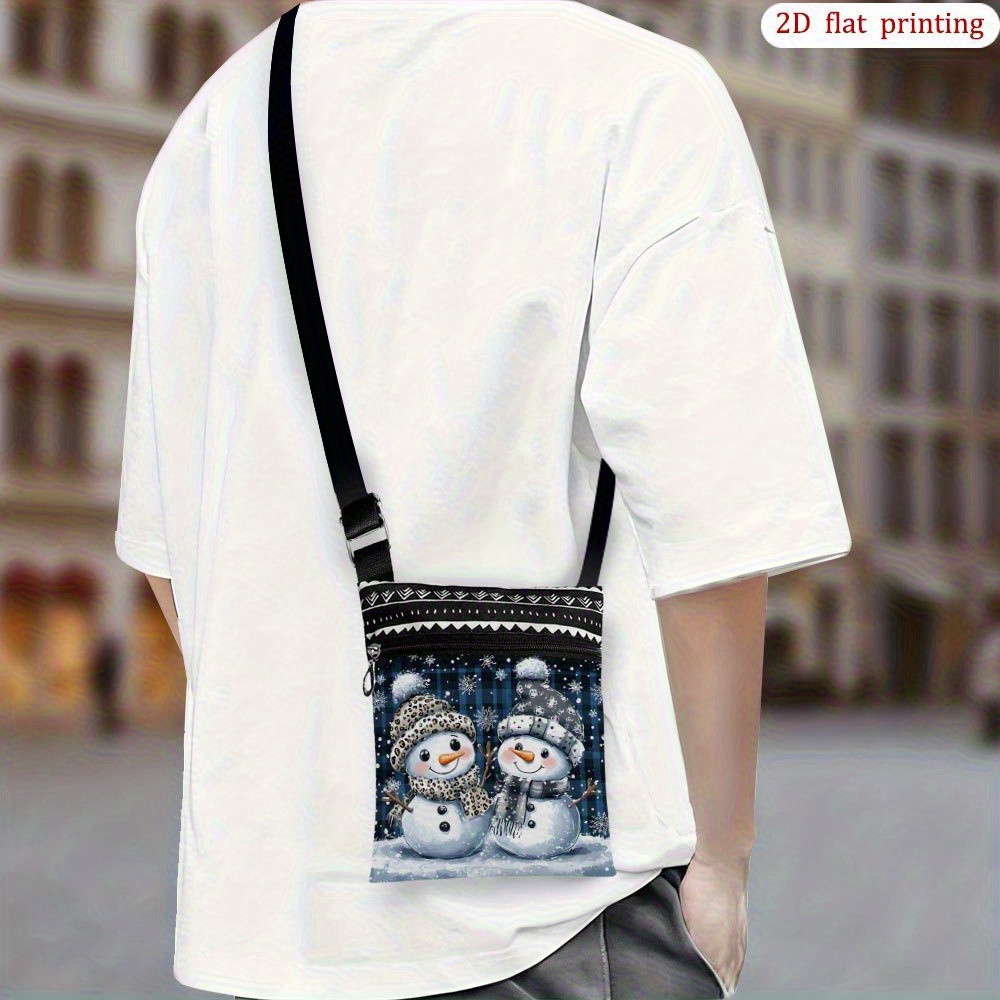 TEMU 1pc [2d Flat Printing] Snowman Hat Scarf Snowflake Crossbody Bag For Daily Use, Featuring Bright Designs, Sturdy And Convenient Small Gift For