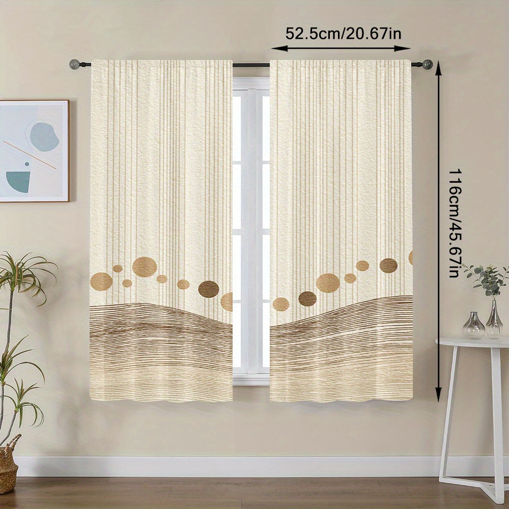 TEMU Tende 2D piatte - Set di due tende 2D piatte con linee verticali e punti stampati �� Eleganti coperture per finestre con per bastone adatte per