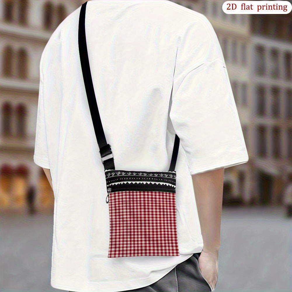 TEMU 1pc Red White Gingham Checkered Crossbody Bag - Casual Adjustable Strap Lightweight Small Shoulder Purse, Hand Washable For Daily Commuting,