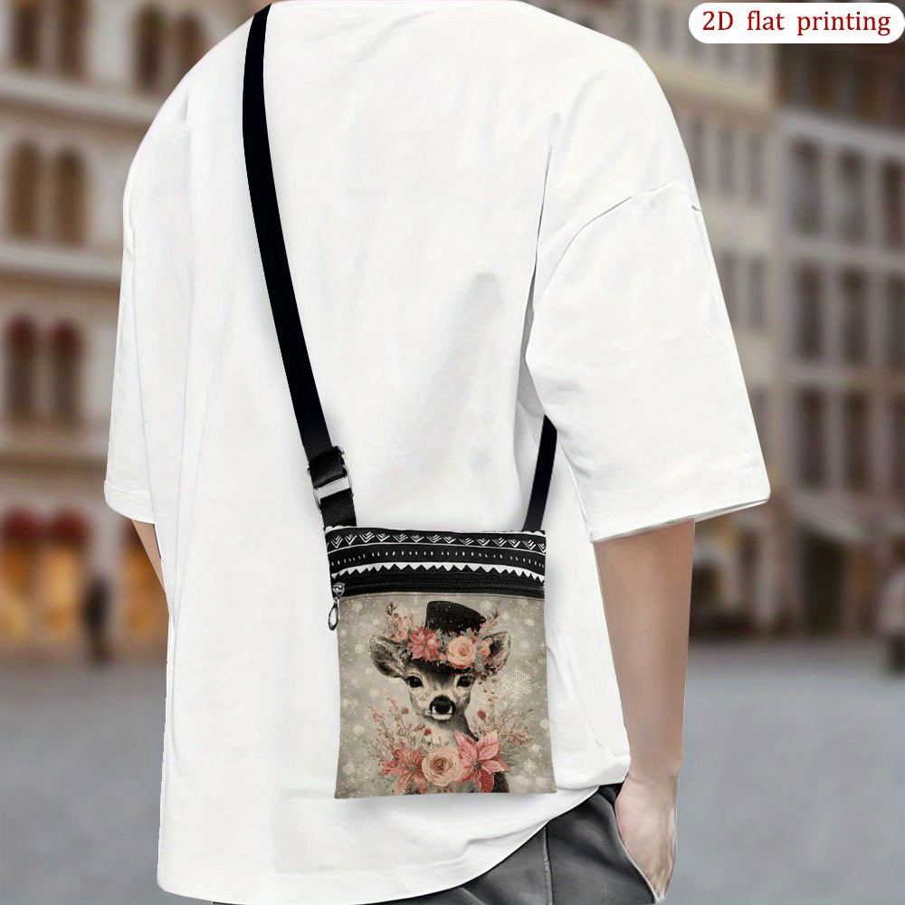 TEMU 1pc & Snowflake Deer Winter Design Crossbody Bag With Adjustable Strap - Lightweight Small Shoulder Purse For Travel, Camping, Everyday Use -