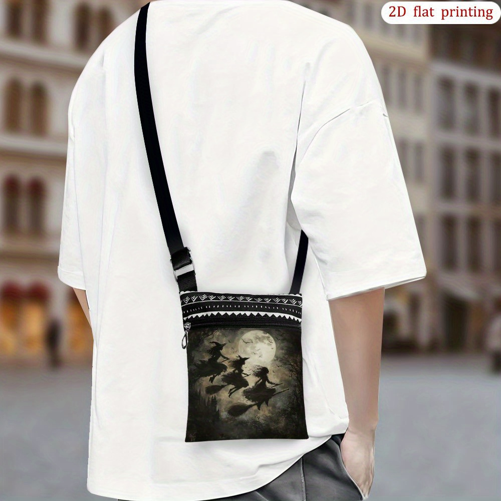 TEMU 1pc [2d Flat Printing] Crossbody Bag Featuring Witch Flight Scene For Everyday Use, Bright Designs, Sturdy Material, Perfect As Small Gift Bags