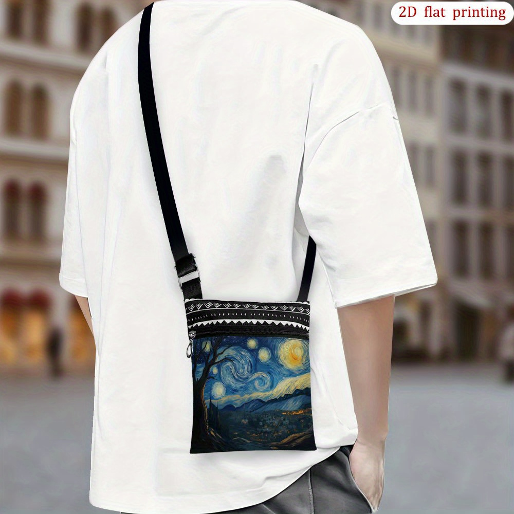 TEMU 1pc [2d Flat Printing] Crossbody Bag Featuring A Starry Town View, Use. This Lightweight, Reusable Bag With Vibrant Designs An Gift For Small