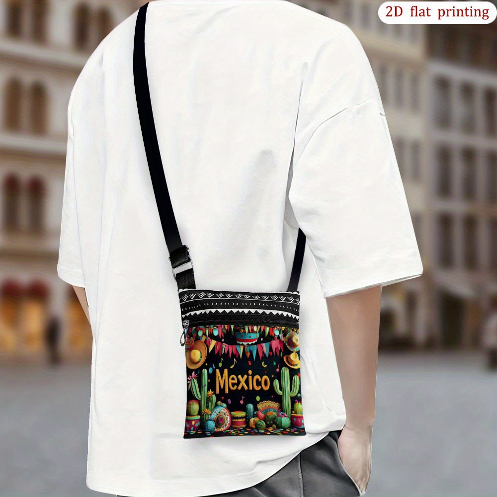 TEMU 1pc [2d Flat Printing] Mexico Cactus Hat Decoration Crossbody Bag For Everyday Use, , Sturdy And Portable Small Shoulder Bag, Perfect Gift For