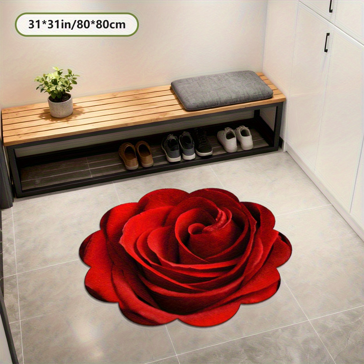 TEMU Irregular Red Rose Pattern Home Decor Carpet | Suitable For Entryway, Living Room, Hallway, Bedroom, Garden, | Machine Washable, Polyester,