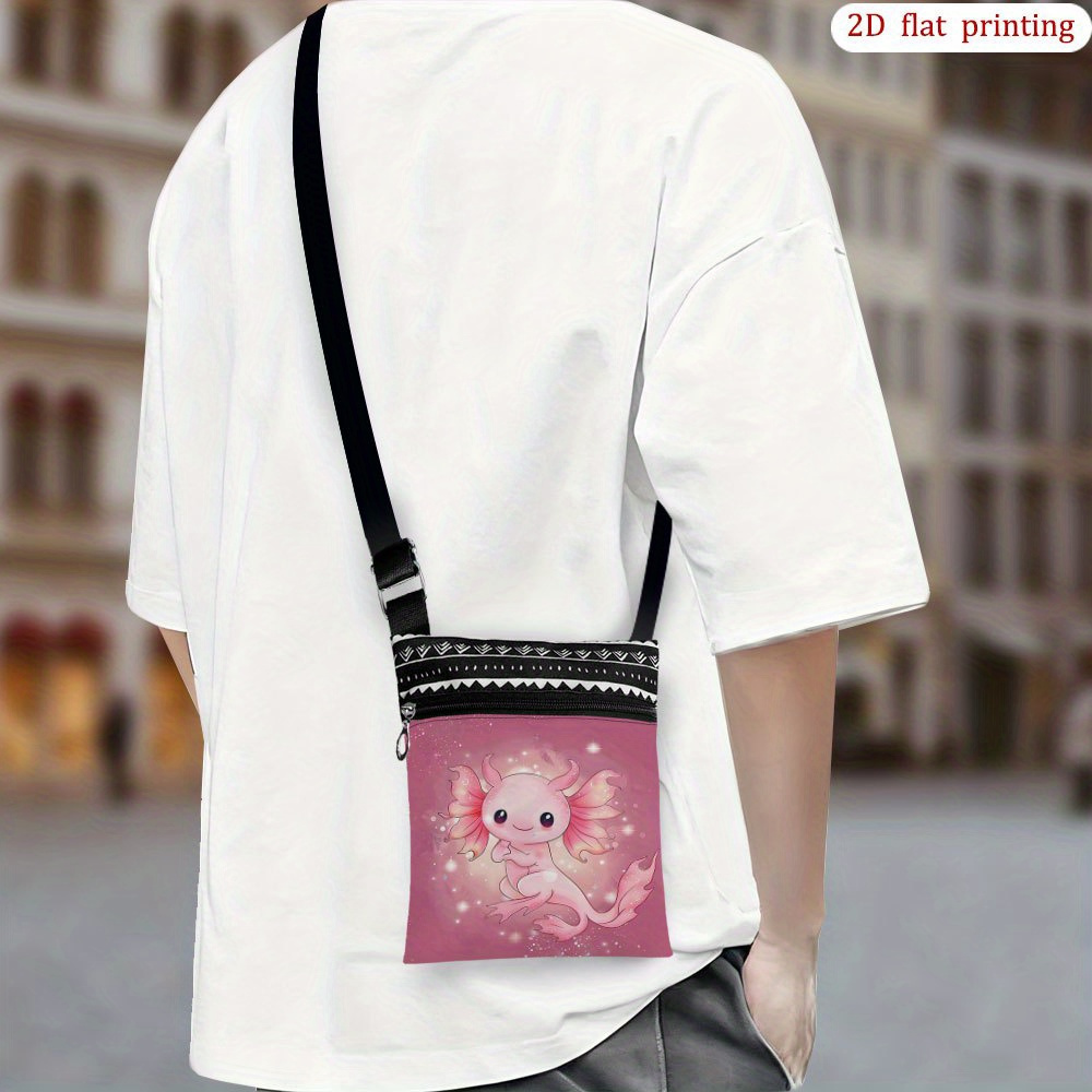 TEMU 1pc [2d Flat Printing] Pink Axolotl Starry Glow Crossbody Bag For Daily Use, , Reusable, Lightweight Small Phone Bag, Ideal Gift For Small