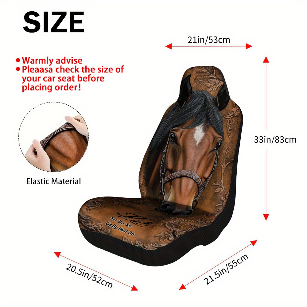 TEMU 2pcs Car Seat Covers Set, Horse And Floral Swirls Print, Elegant Vehicle Seat Covers. Fits Work Commutes, Holiday Trips & Leisure Drives. Soft